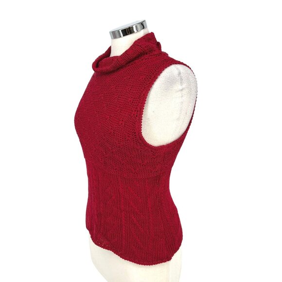 BCBG Nordstrom Vintage Sleeveless Knit Cowl Neck Sweater Red Size Medium - Picture 4 of 8